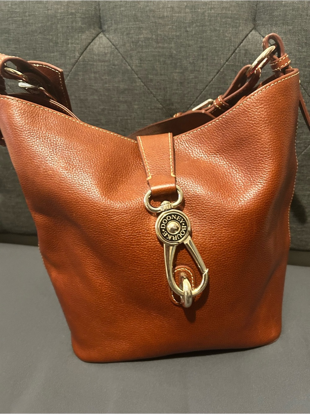 Pebbled Leather Shoulder Bag in Rich Chestnut Brown